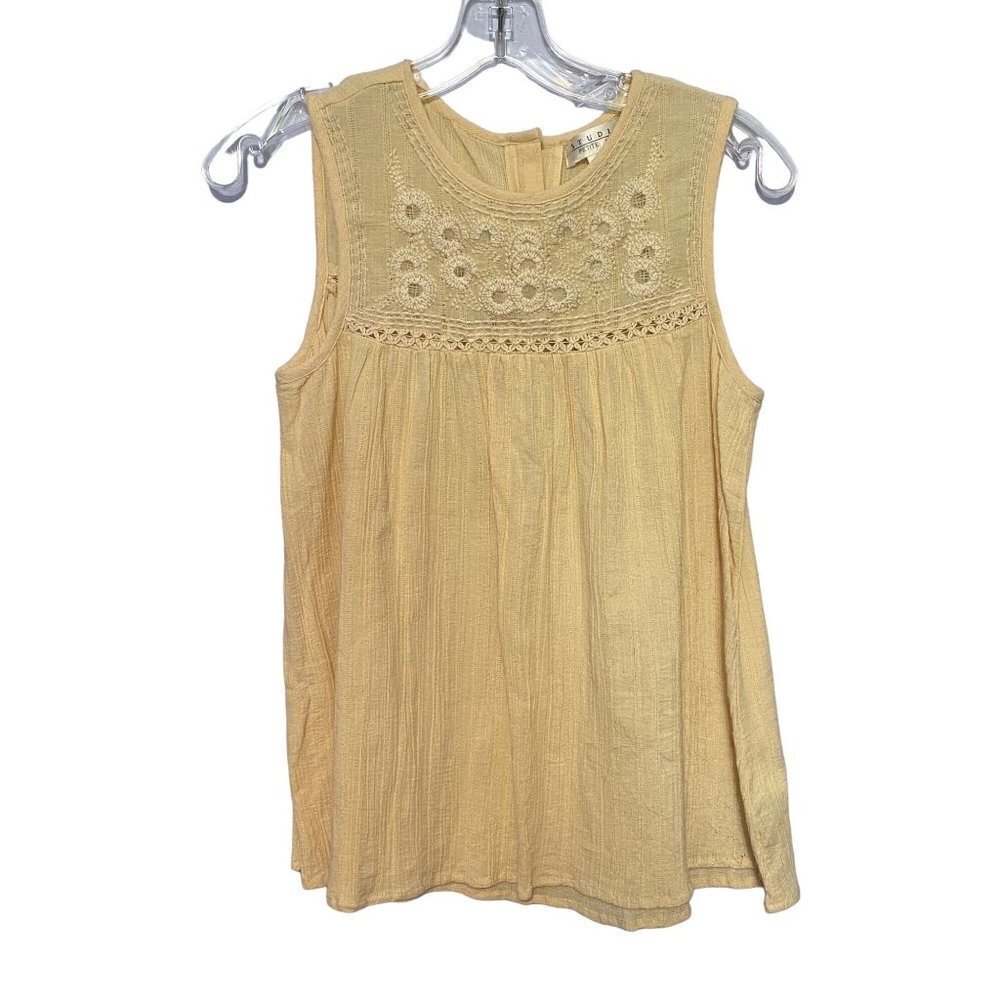 NWT Studio Petite Sleeveless 100% Cotton Gauze Blouse with Embroidered Detail PM